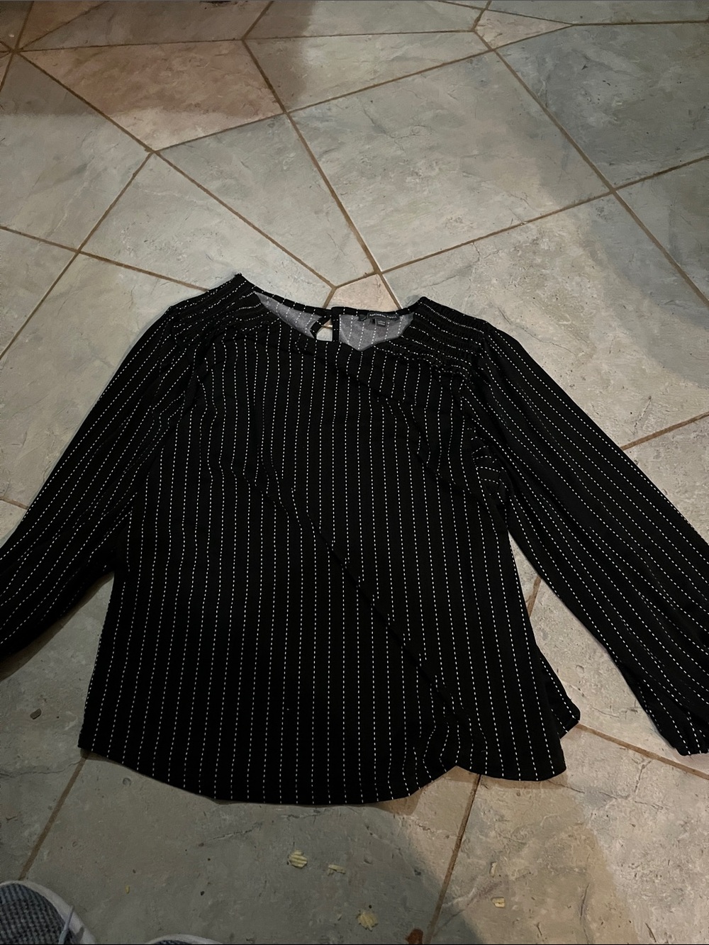 Black Pinstripe Long-Sleeve Women's Blouse